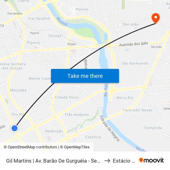 Gil Martins | Av. Barão De Gurguéia - Sentido Centro to Estácio Ceut map