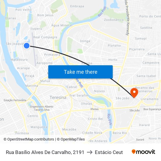 Rua Basílio Alves De Carvalho, 2191 to Estácio Ceut map