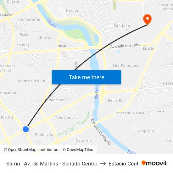 Samu | Av. Gil Martins - Sentido Centro to Estácio Ceut map