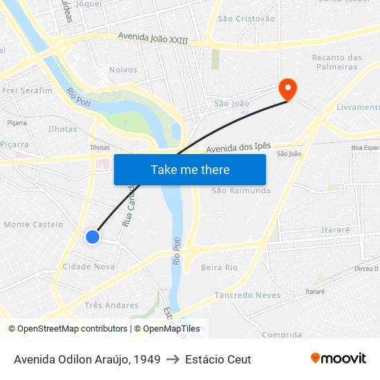 Avenida Odilon Araújo, 1949 to Estácio Ceut map