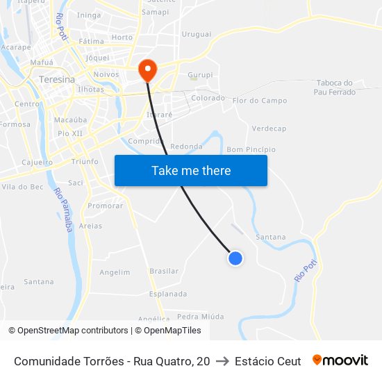 Comunidade Torrões - Rua Quatro, 20 to Estácio Ceut map