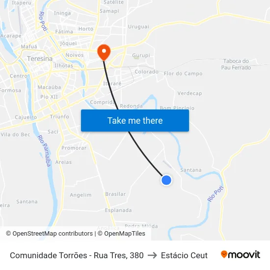 Comunidade Torrões - Rua Tres, 380 to Estácio Ceut map