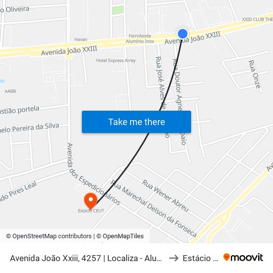 Avenida João Xxiii, 4257 | Localiza - Aluguel De Carros to Estácio Ceut map