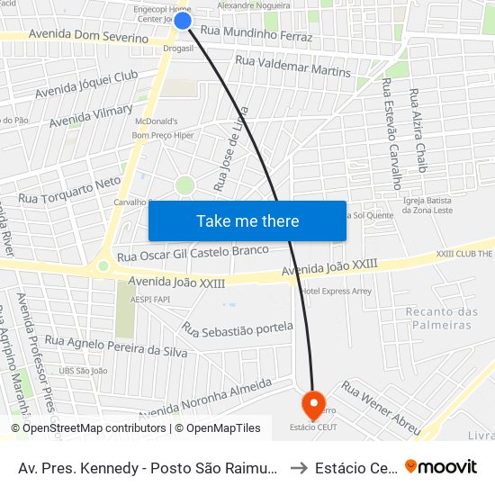 Av. Pres. Kennedy - Posto São Raimundo to Estácio Ceut map