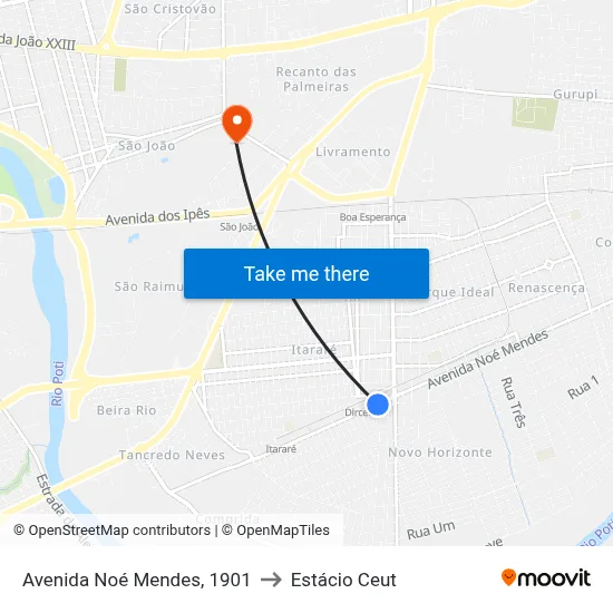 Avenida Noé Mendes, 1901 to Estácio Ceut map
