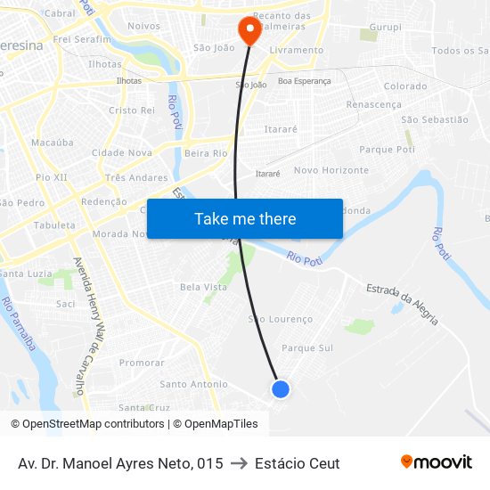 Av. Dr. Manoel Ayres Neto, 015 to Estácio Ceut map