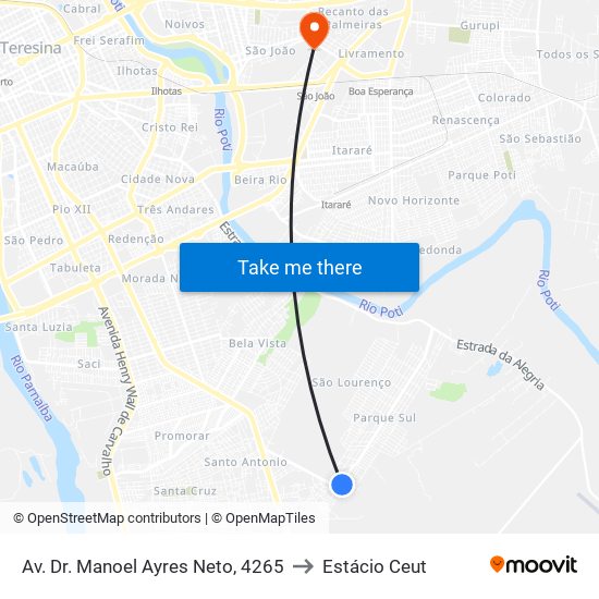 Av. Dr. Manoel Ayres Neto, 4265 to Estácio Ceut map