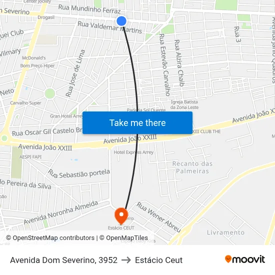 Avenida Dom Severino, 3952 to Estácio Ceut map