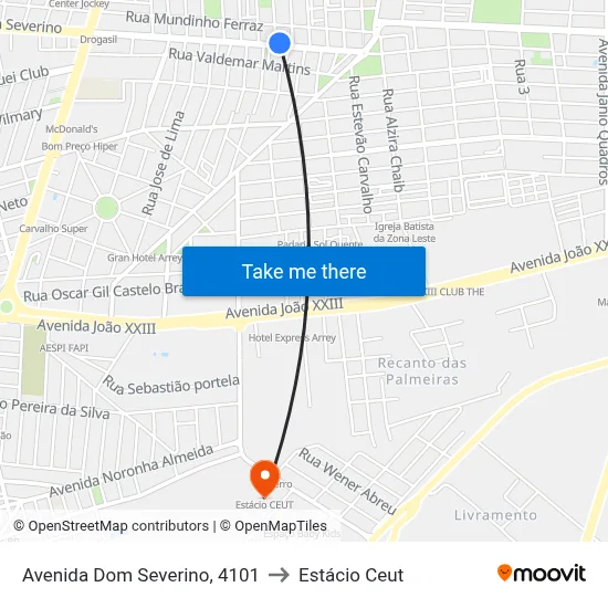 Avenida Dom Severino, 4101 to Estácio Ceut map