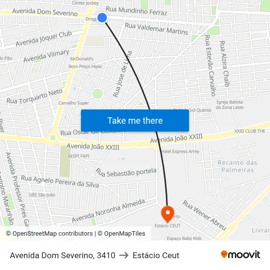 Avenida Dom Severino, 3410 to Estácio Ceut map