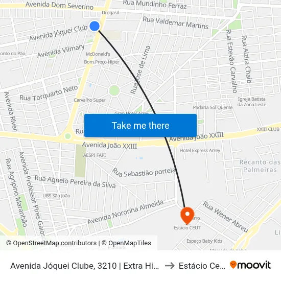 Avenida Jóquei Clube, 3210 | Extra Hiper to Estácio Ceut map