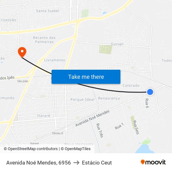 Avenida Noé Mendes, 6956 to Estácio Ceut map