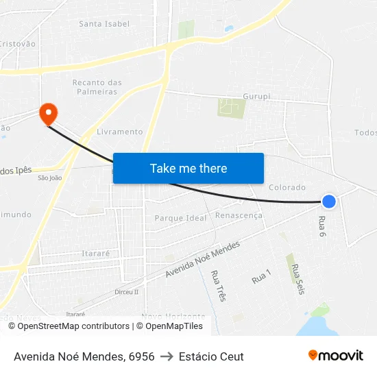 Avenida Noé Mendes, 6956 to Estácio Ceut map
