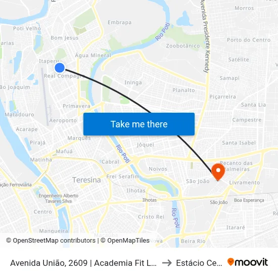 Avenida União, 2609 | Academia Fit Life to Estácio Ceut map