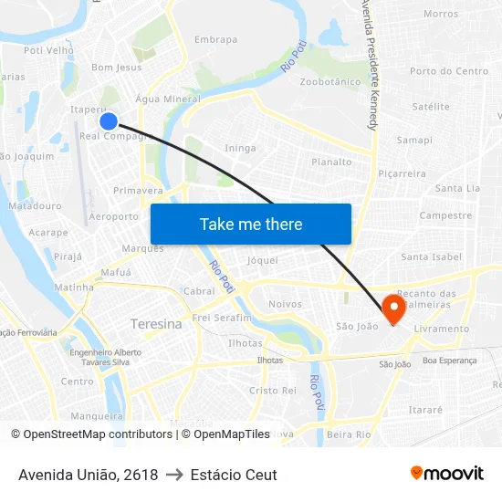Avenida União, 2618 to Estácio Ceut map