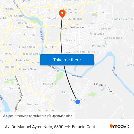Av. Dr. Manoel Ayres Neto, 5390 to Estácio Ceut map