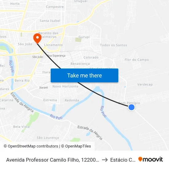 Avenida Professor Camilo Filho, 12200, 12200 to Estácio Ceut map