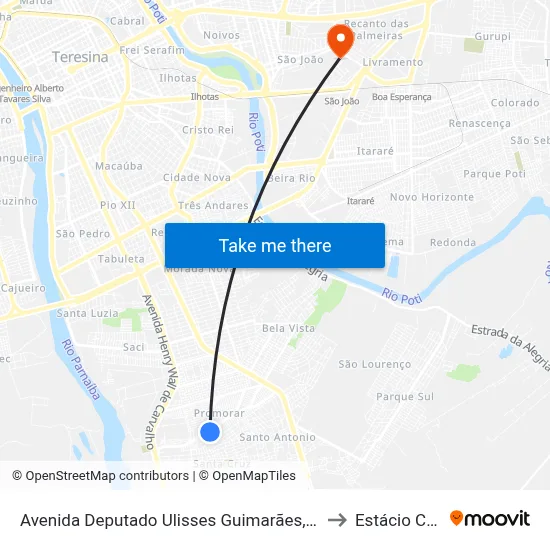Avenida Deputado Ulisses Guimarães, 1751 to Estácio Ceut map