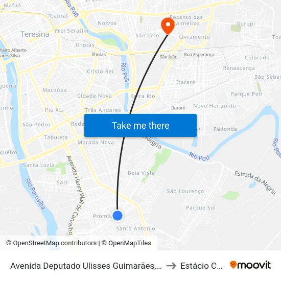 Avenida Deputado Ulisses Guimarães, 786 to Estácio Ceut map