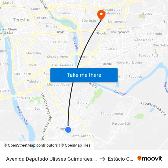Avenida Deputado Ulisses Guimarães, 994 to Estácio Ceut map