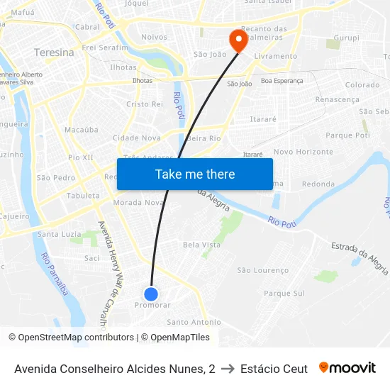 Avenida Conselheiro Alcides Nunes, 2 to Estácio Ceut map