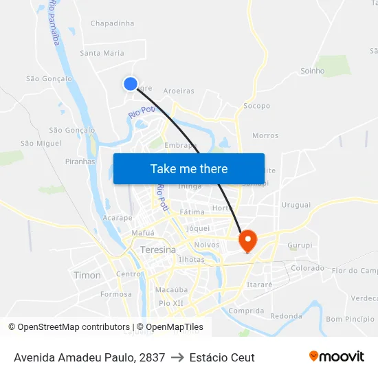 Avenida Amadeu Paulo, 2837 to Estácio Ceut map