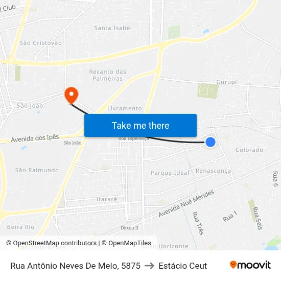 Rua Antônio Neves De Melo, 5875 to Estácio Ceut map