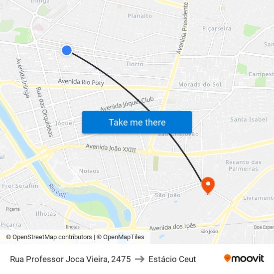 Rua Professor Joca Vieira, 2475 to Estácio Ceut map