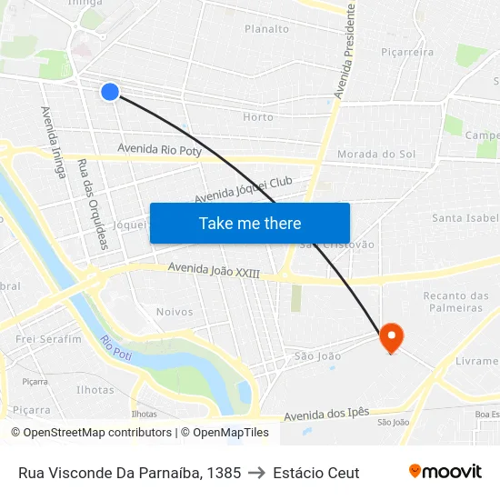 Rua Visconde Da Parnaíba, 1385 to Estácio Ceut map