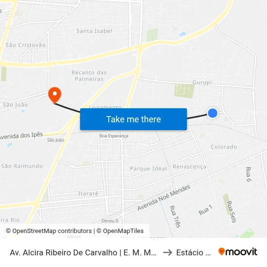 Av. Alcira Ribeiro De Carvalho | E. M. Mário Covas to Estácio Ceut map