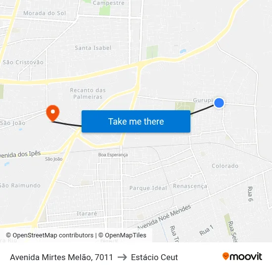 Avenida Mirtes Melão, 7011 to Estácio Ceut map
