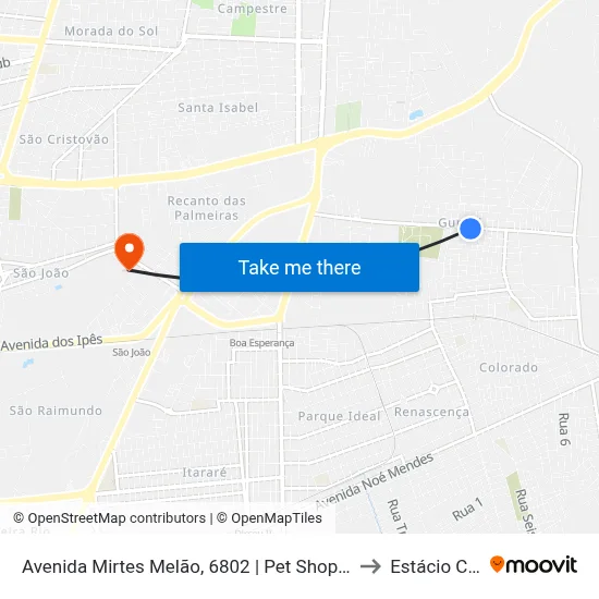 Avenida Mirtes Melão, 6802 | Pet Shop Gurupi to Estácio Ceut map