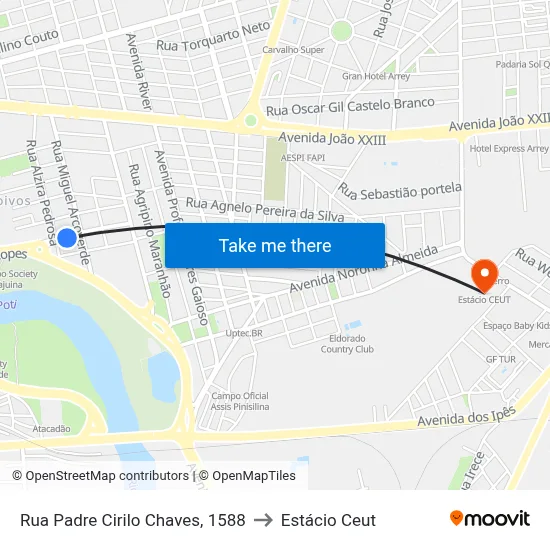 Rua Padre Cirilo Chaves, 1588 to Estácio Ceut map