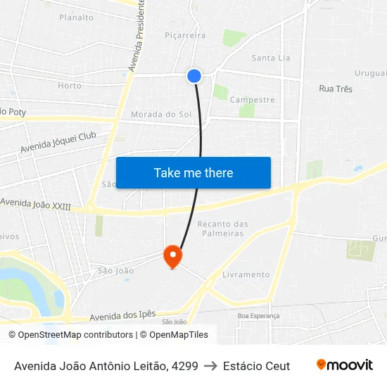 Avenida João Antônio Leitão, 4299 to Estácio Ceut map