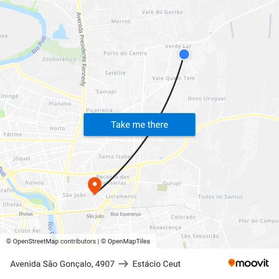 Avenida São Gonçalo, 4907 to Estácio Ceut map