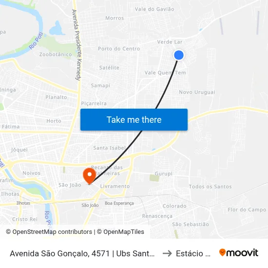 Avenida São Gonçalo, 4571 | Ubs Santa Bárbara to Estácio Ceut map