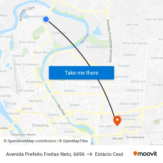 Avenida Prefeito Freitas Neto, 6696 to Estácio Ceut map