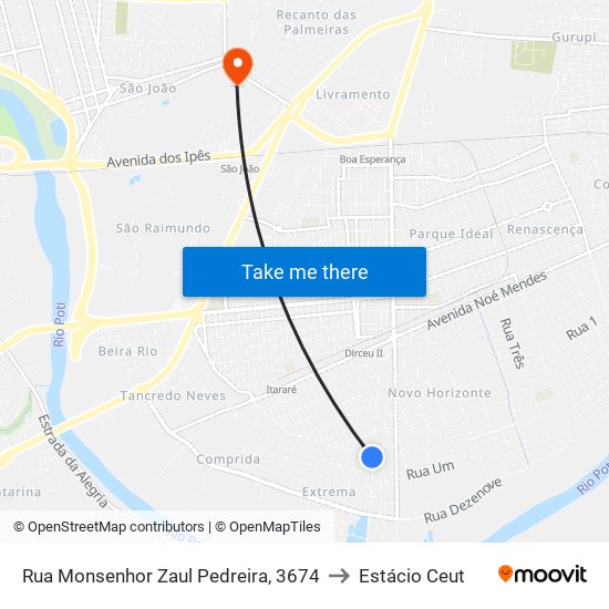 Rua Monsenhor Zaul Pedreira, 3674 to Estácio Ceut map