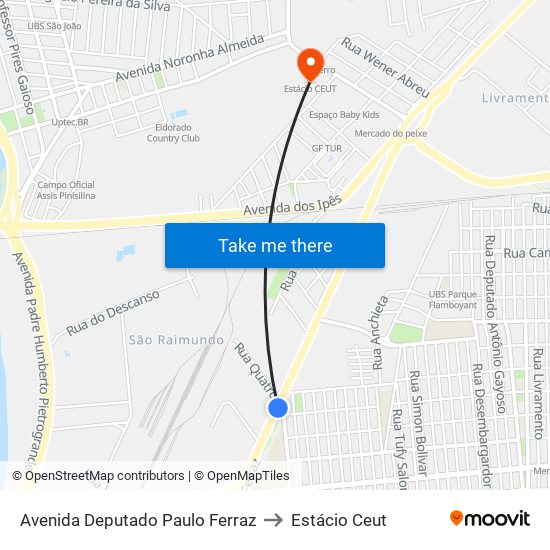 Avenida Deputado Paulo Ferraz to Estácio Ceut map