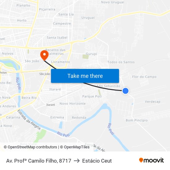 Av. Profº Camilo Filho, 8717 to Estácio Ceut map