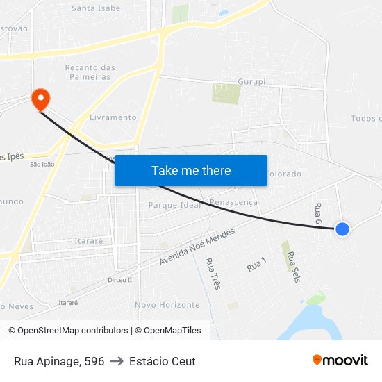 Rua Apinage, 596 to Estácio Ceut map