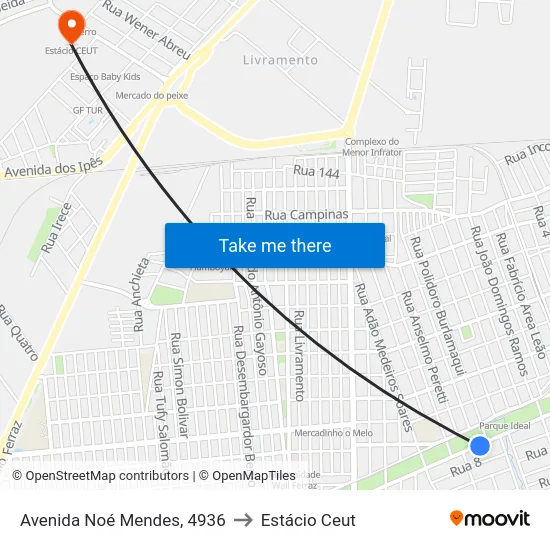 Avenida Noé Mendes, 4936 to Estácio Ceut map