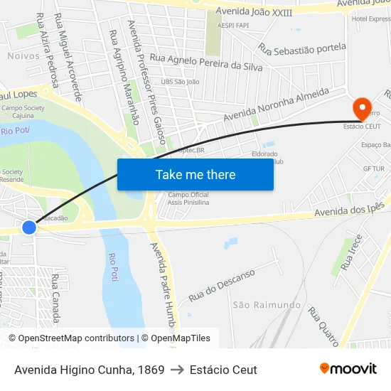 Avenida Higino Cunha, 1869 to Estácio Ceut map