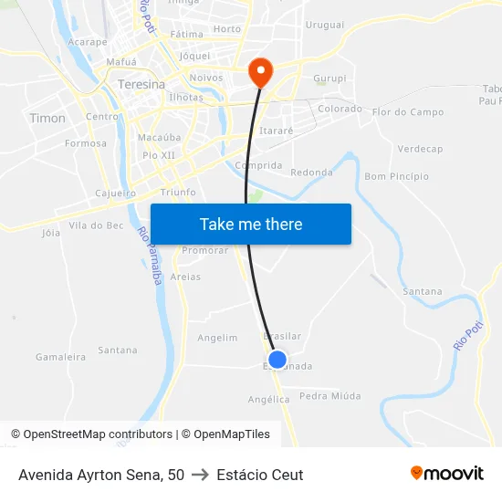 Avenida Ayrton Sena, 50 to Estácio Ceut map