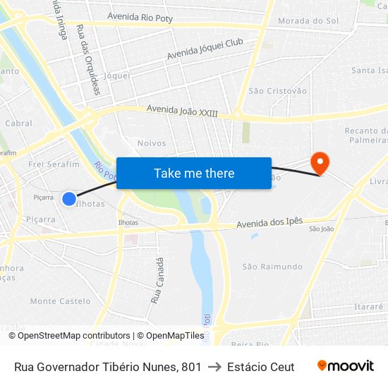 Rua Governador Tibério Nunes, 801 to Estácio Ceut map