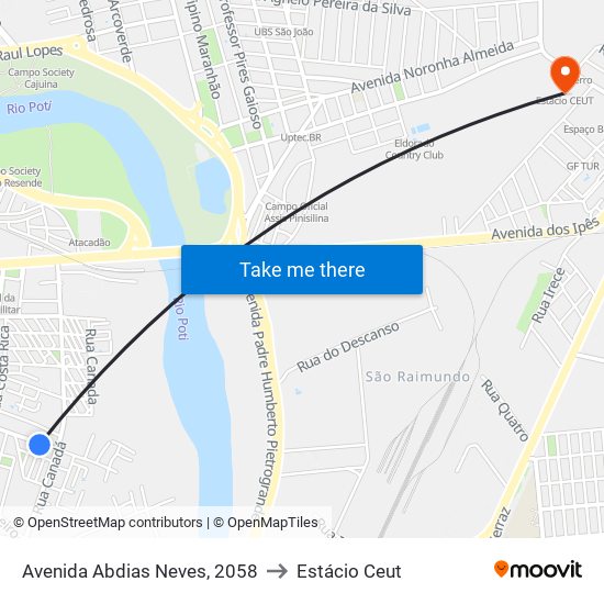 Avenida Abdias Neves, 2058 to Estácio Ceut map