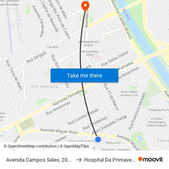 Avenida Campos Sales, 2070 to Hospital Da Primavera map