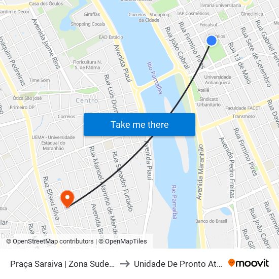 Praça Saraiva | Zona Sudeste E Timon to Unidade De Pronto Atendimento map