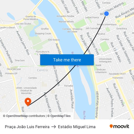 Praça João Luis Ferreira to Estádio Miguel Lima map