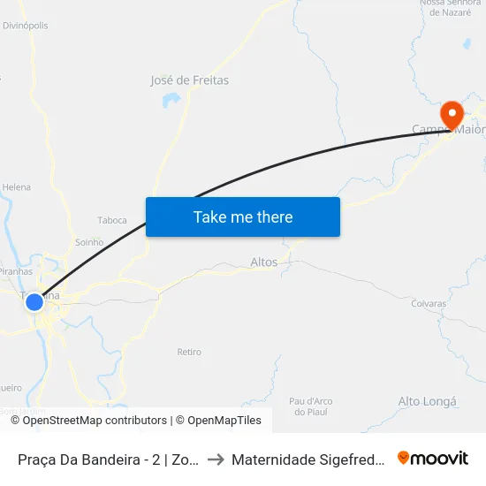 Praça Da Bandeira - 2 | Zona Sudeste to Maternidade Sigefredo Pacheco map